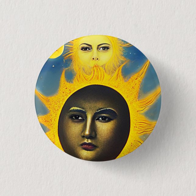Mother Nature Sun Moon face Original fantasy art 3 Cm Round Badge (Front)