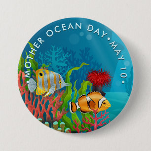 Mother Ocean Day, coral reef and fish 7.5 Cm Round Badge