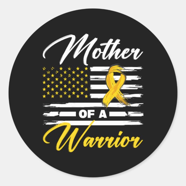 Mother Of A Warrior Usa Flag Ewing Sarcoma Cancer  Classic Round Sticker (Front)