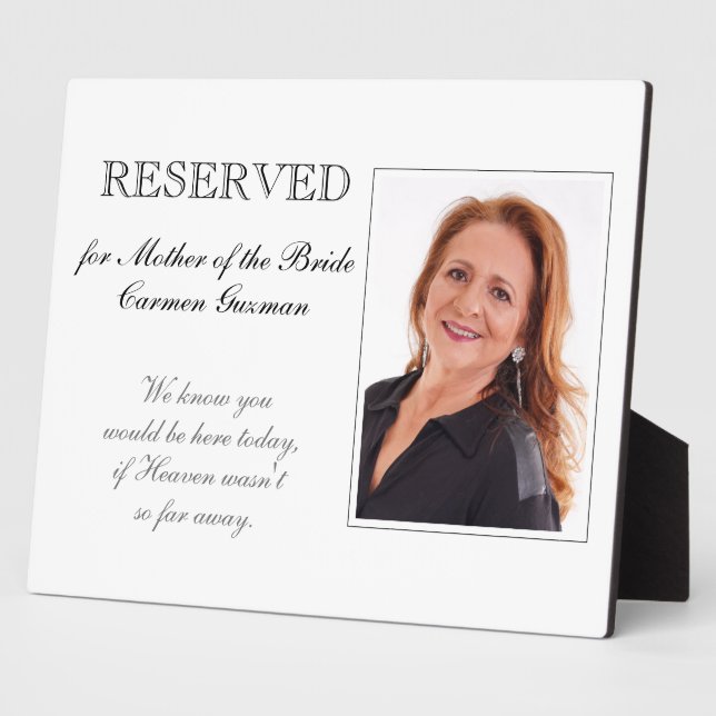 Mother of Bride Reserved Photo Memorial Wedding Plaque (Side)