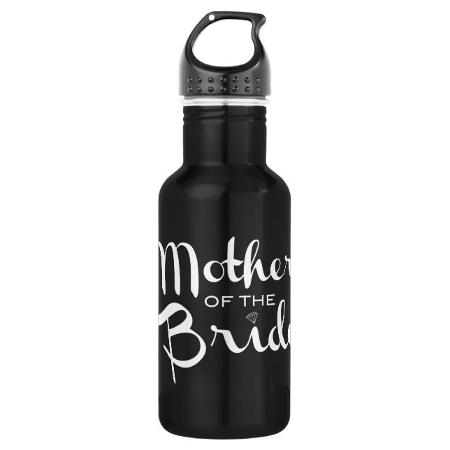 Mother of Bride Retro Script White on Black 532 Ml Water Bottle (Front)