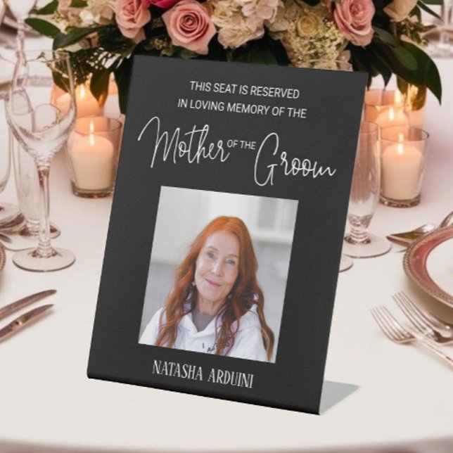 Mother of Groom Memorial Photo Black Wedding Pedestal Sign (Creator Uploaded)