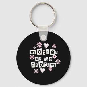 Mother of Groom White on Black Key Ring