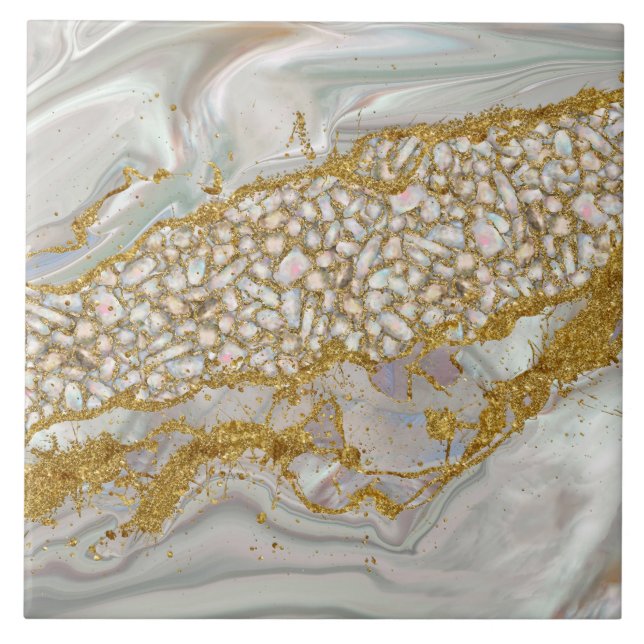 Mother of pearl and gold Abstract Tile (Front)