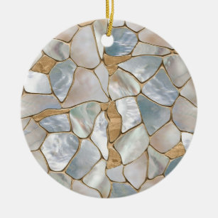 Mother of pearl and Gold cells abstract Ceramic Tree Decoration