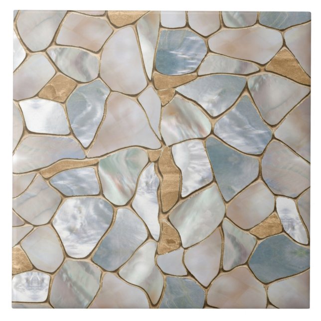 Mother of pearl and Gold cells abstract Tile (Front)