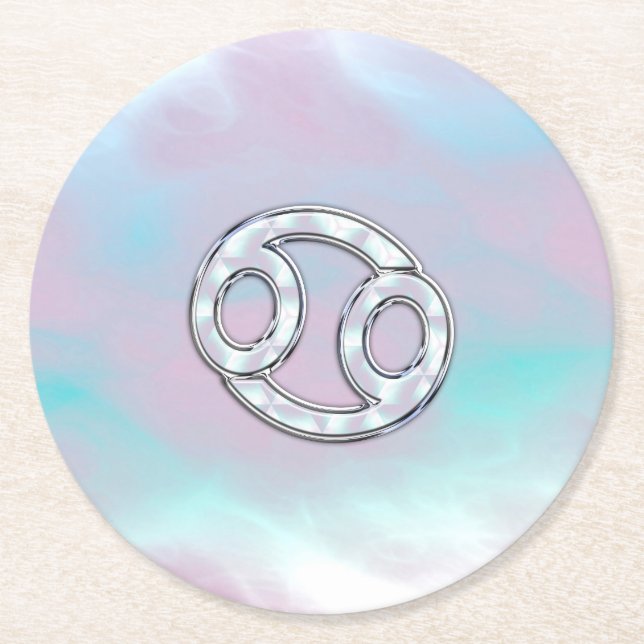 Mother of Pearl Cancer Zodiac Symbol Decor Round Paper Coaster (Front)