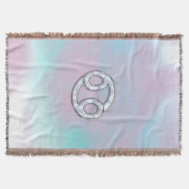 Mother of Pearl Cancer Zodiac Symbol Decor Throw Blanket (Front)