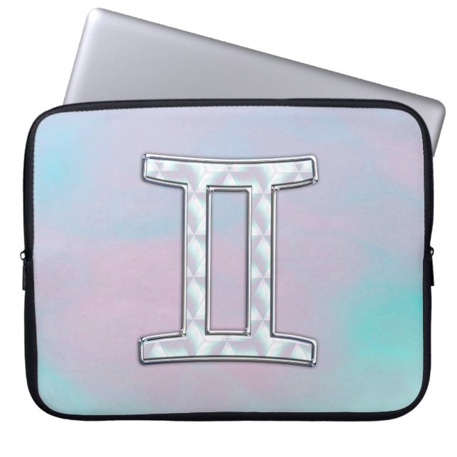 Mother of Pearl Decor Gemini Zodiac Symbol Laptop Sleeve (Front)
