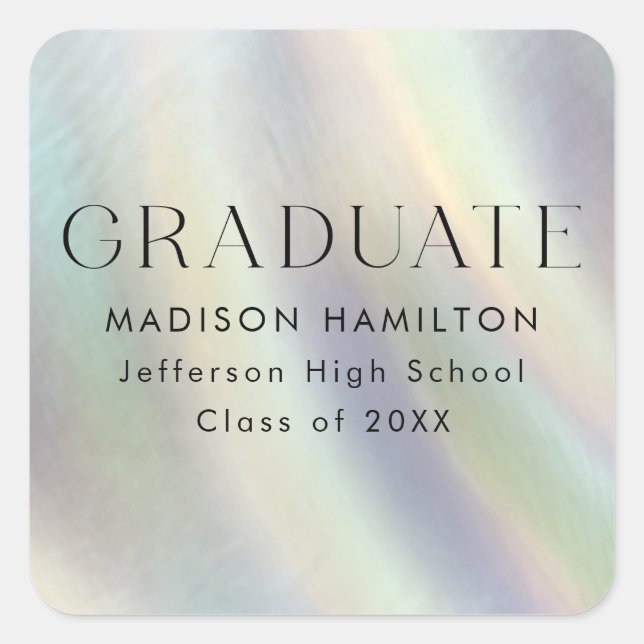 Mother of Pearl Holographic Graduation Square Sticker (Front)