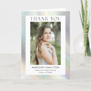 Mother of Pearl Holographic Photo Graduation Thank You Card