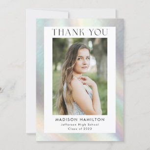 Mother of Pearl Holographic Photo Graduation Thank You Card
