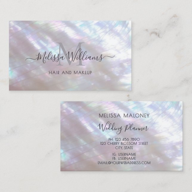 Mother-of-pearl  Monogram Shimmering Business Card (Front/Back)