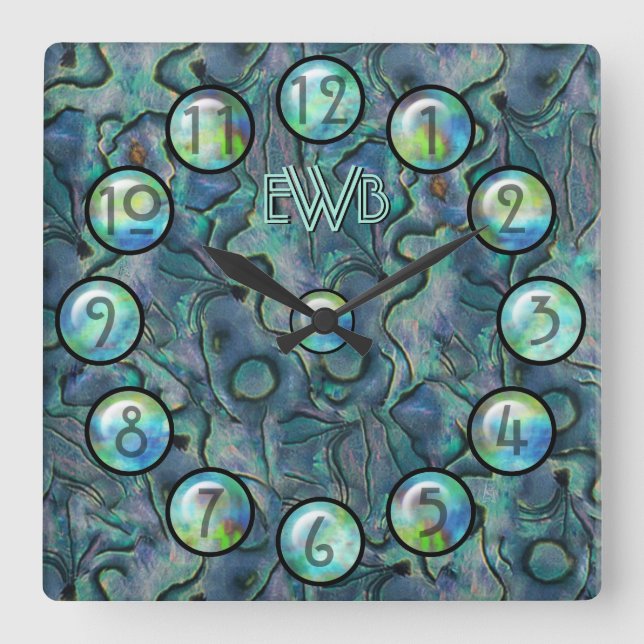 Mother of Pearl (Monogrammed) Square Wall Clock (Front)