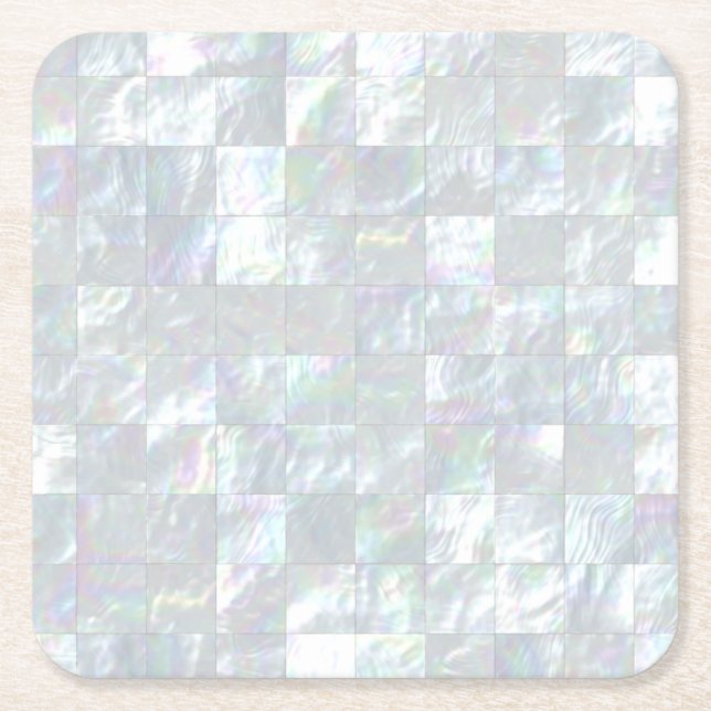 Mother Of Pearl Mosaic Square Paper Coaster (Front)