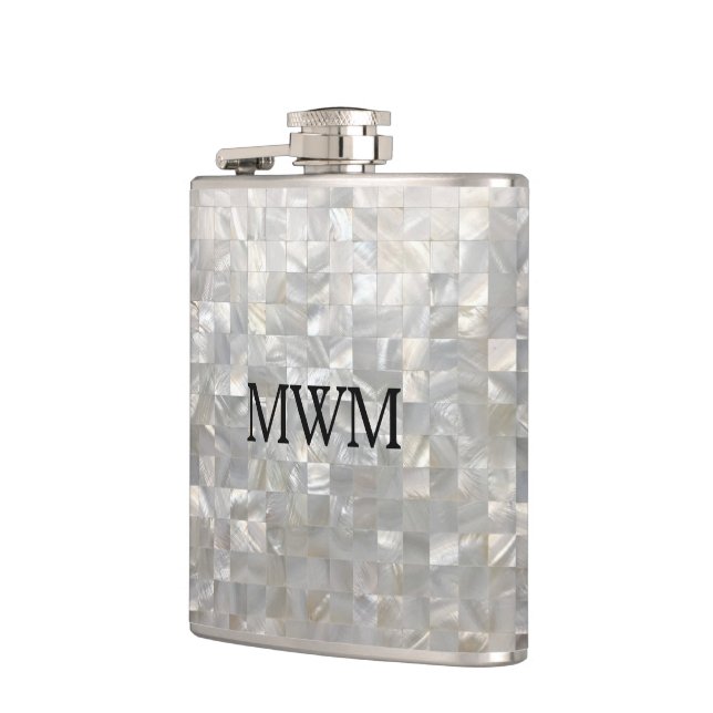 Mother of Pearl Pattern Monogram Hip Flask (Left)