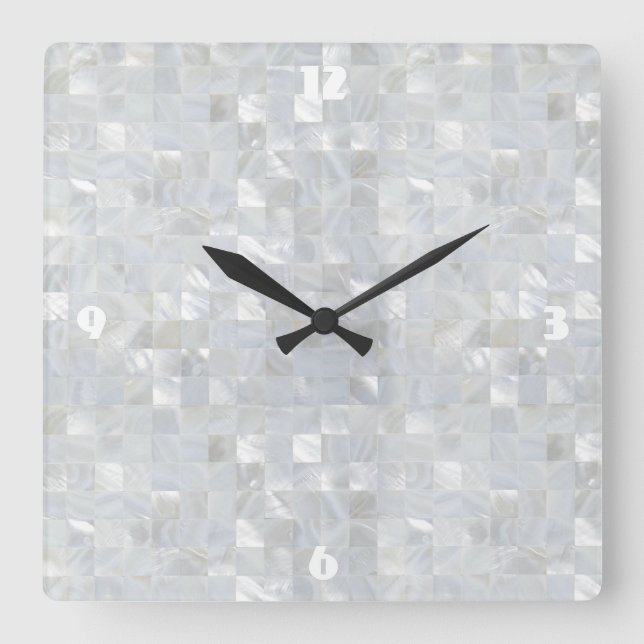 MOTHER OF PEARL PRINT White Square Wall Clock (Front)