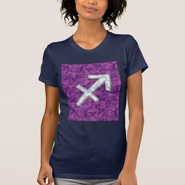 Mother of Pearl Sagittarius Symbol Fuchsia Camo T-Shirt (Front)