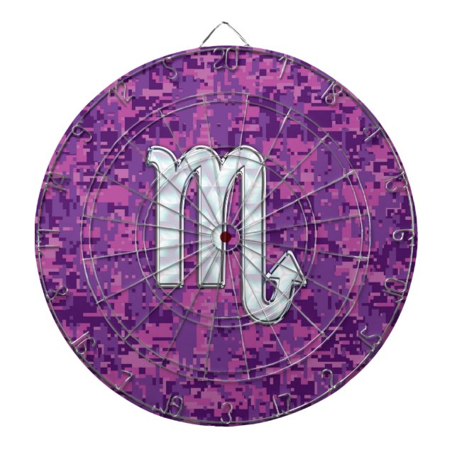 Mother of Pearl Scorpio Zodiac Pink Digital Camo Dartboard (Front)