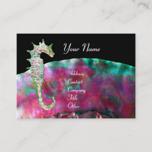 MOTHER OF PEARL & SEAHORSE MONOGRAM pink fuchsia Business Card
