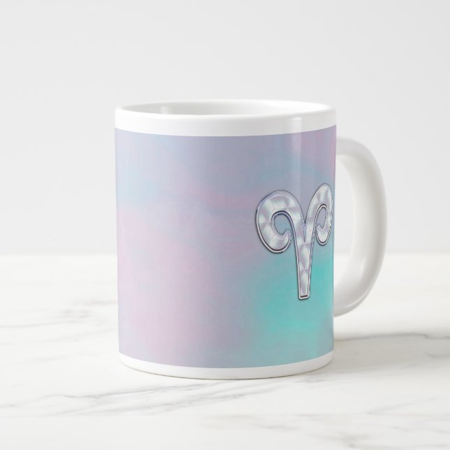 Mother of Pearl Style Aries Symbol Large Coffee Mug (Front Right)