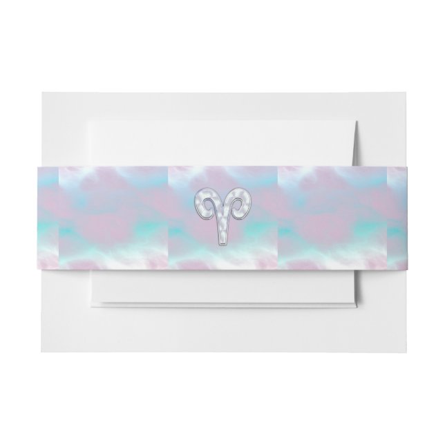 Mother of Pearl Style Aries Zodiac Symbol Invitation Belly Band (Front Example)