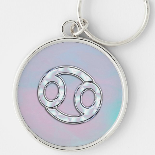 Mother of Pearl Style Cancer Zodiac Sign Decor Key Ring (Front)