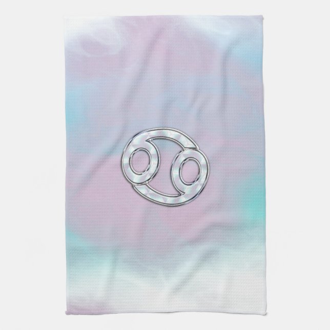 Mother of Pearl Style Cancer Zodiac Sign Decor Tea Towel (Vertical)