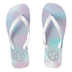 Mother of Pearl Style Cancer Zodiac Symbol Jandals