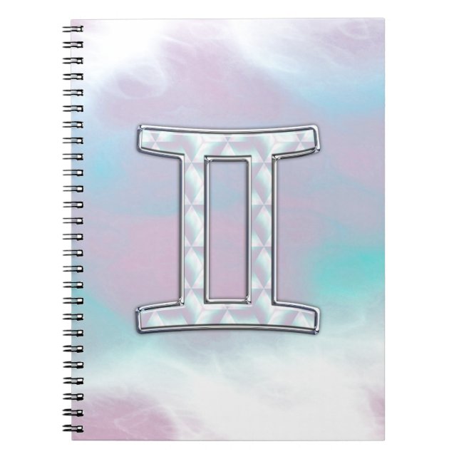 Mother of Pearl Style Gemini Sign Spiral Notebook (Front)