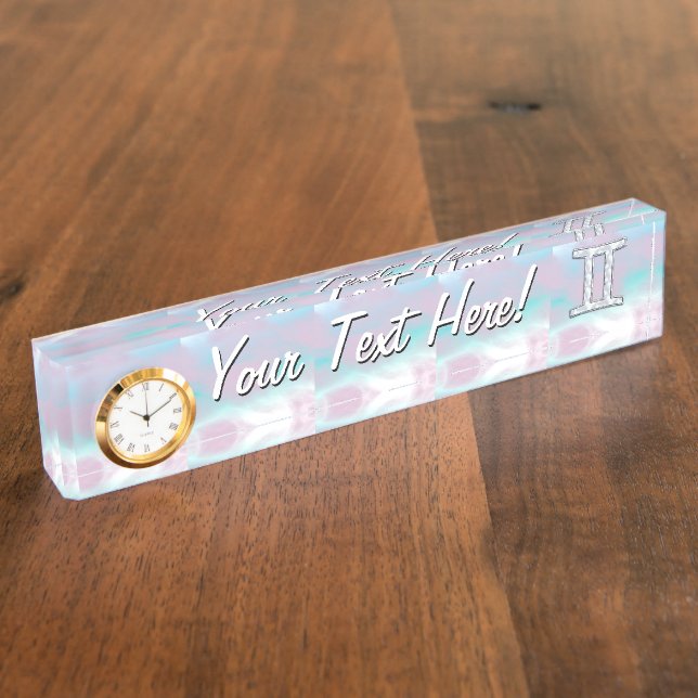 Mother of Pearl Style Gemini Zodiac Symbol Nameplate (Side)