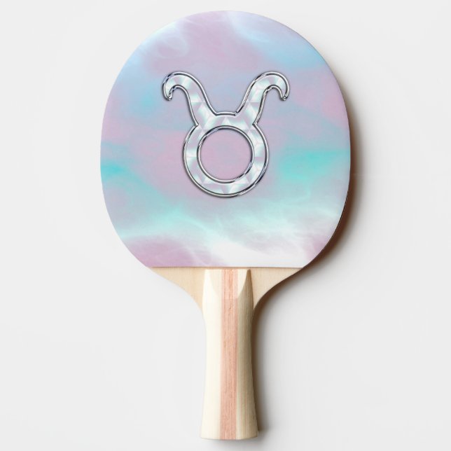 Mother of Pearl Style Taurus Zodiac Horoscope Ping Pong Paddle (Back)