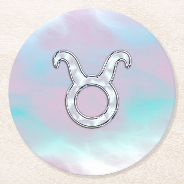 Mother of Pearl Style Taurus Zodiac Horoscope Round Paper Coaster (Front)