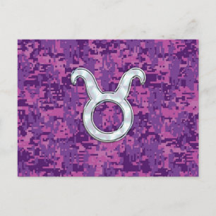 Mother of Pearl Taurus Zodiac Sign on Digital Camo Postcard