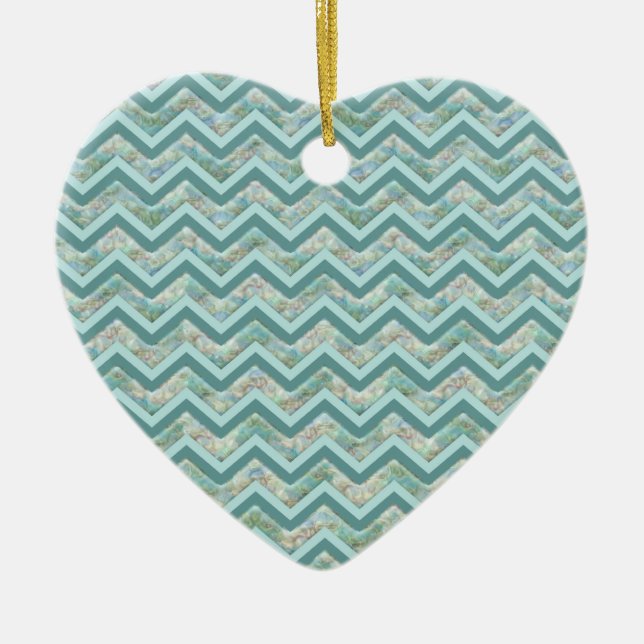 Mother of Pearl Teal ZigZag Ceramic Tree Decoration (Front)