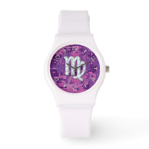 Mother of Pearl Virgo Zodiac on Pink Camo Dial Watch