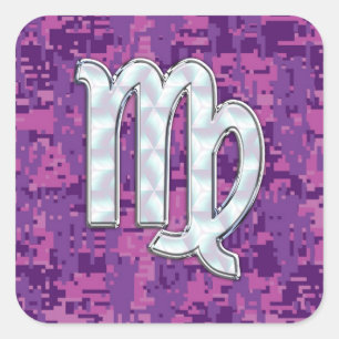 Mother of Pearl Virgo Zodiac on Pink Digital Camo Square Sticker