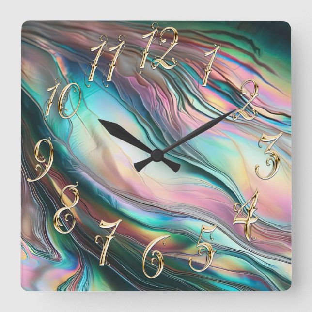 Mother of Pearl with Large Numbers Square Wall Clock (Front)