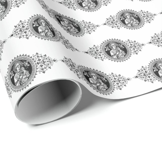 Mother of Perpetual Help Black and white elegant Wrapping Paper (Roll Corner)