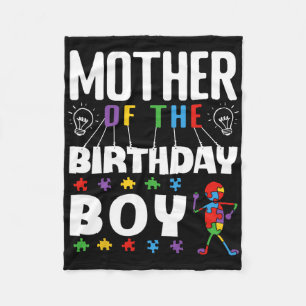 Mother Of The Birthday Boy Autism Awareness Puzzle Fleece Blanket