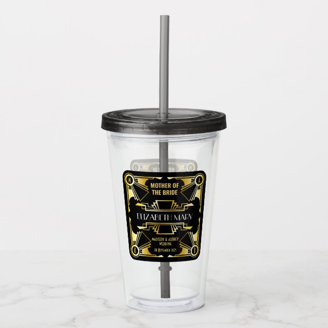Mother of the Bride Art Deco Wedding Gold & Black Acrylic Tumbler (Front)