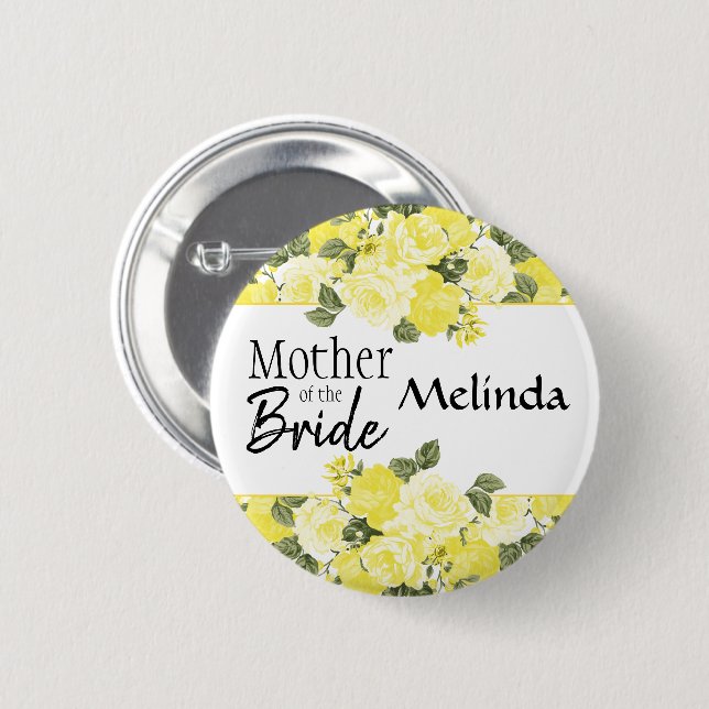 Mother of the Bride - Beautiful Yellow Floral 6 Cm Round Badge (Front & Back)