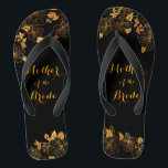 Mother of the Bride Black & Gold Foliage Pattern Jandals<br><div class="desc">These gorgeous Mother of the Bride black and gold foliage flip flops boasts a luxurious black and gold palette, with a stunning golden floral pattern and modern typography set against a black background, exuding elegance and sophistication. It's a beautiful gift for your bridal party. View the collection on this page...</div>