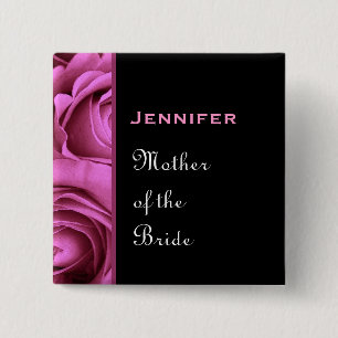 Mother of the Bride Black Pink Roses Custom Name 15 Cm Square Badge
