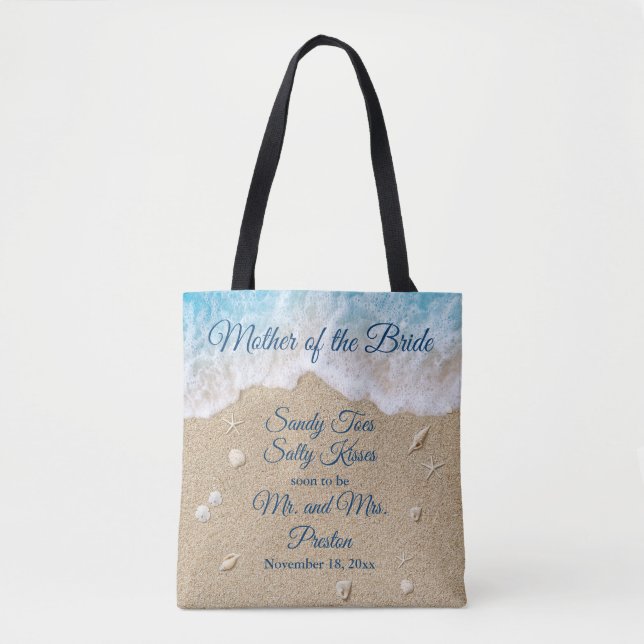 Mother of the Bride Blue Beach Waves Sandy Toes Tote Bag (Front)