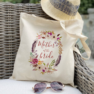Mother of the bride Boho watercolor flower wreath Tote Bag
