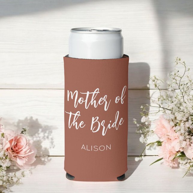 Mother of the Bride Brown Terracotta Wedding Seltzer Can Cooler (Creator Uploaded)