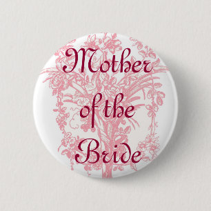 Mother of the Bride button on pink floral print
