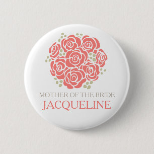 Mother of the bride coral posy wedding pin button