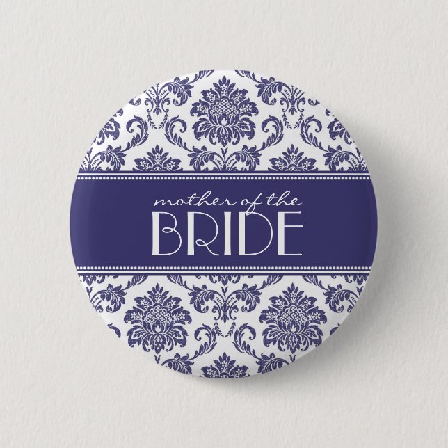 Mother Of The Bride Damask Button in Blue (Front)